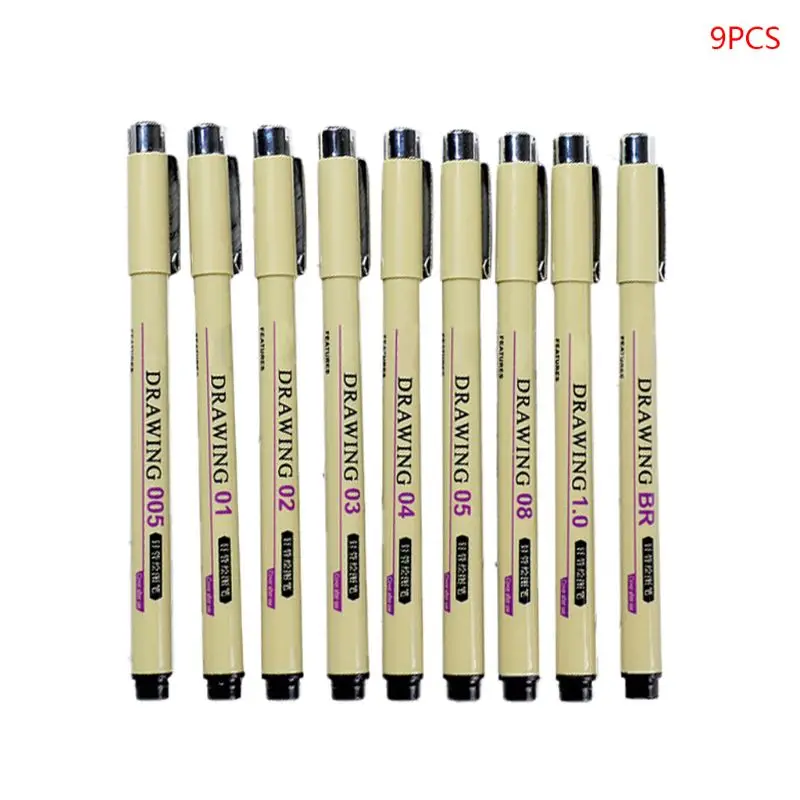 9 pcs 6/7/8/9 шт Черный технический график тонкой изогнутым наконечником для рисования пера эскиз 11UB - Цвет: 9 pcs
