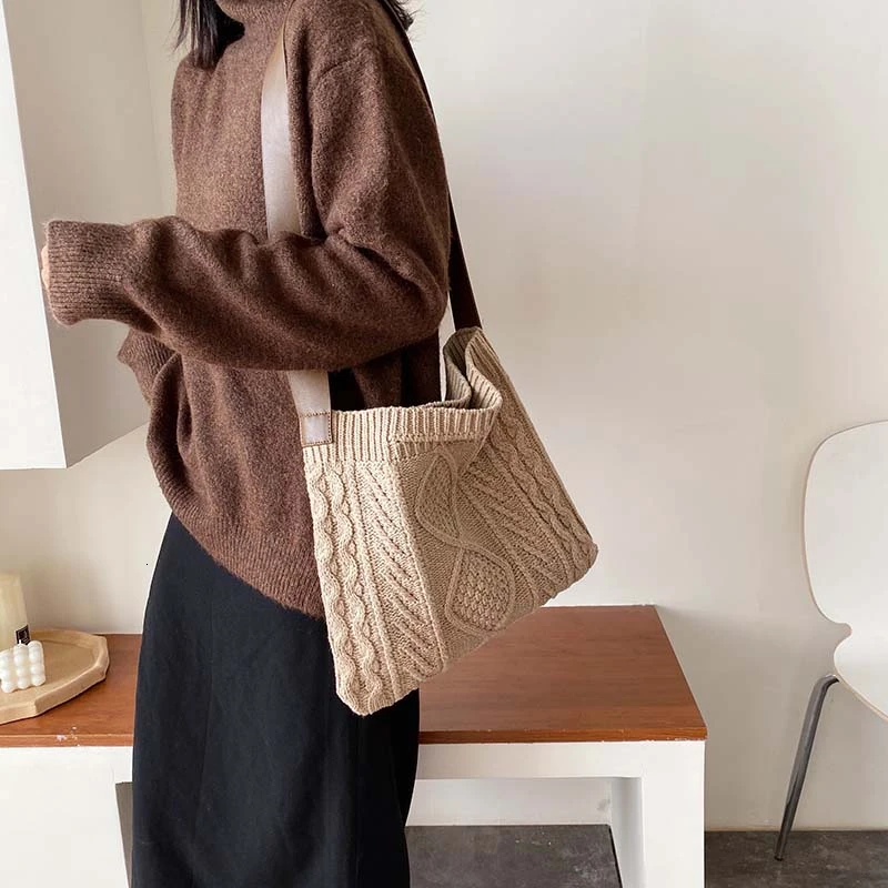 Модная вязальная шерсть сумки через плечо для женщин роскошные сумки женские сумки дизайнерские простые дорожные сумки через плечо