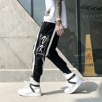 

Sweat Pants Men Hip Hop Skateboard Sports Casual Trousers Man Striped Zipper Pocket Sweatpants Pencil Pants