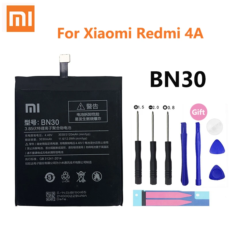 Xiao Mi Оригинальный аккумулятор для телефона BN30 Xiaomi 4A Mi4A M4A высокое качество 3120 мАч