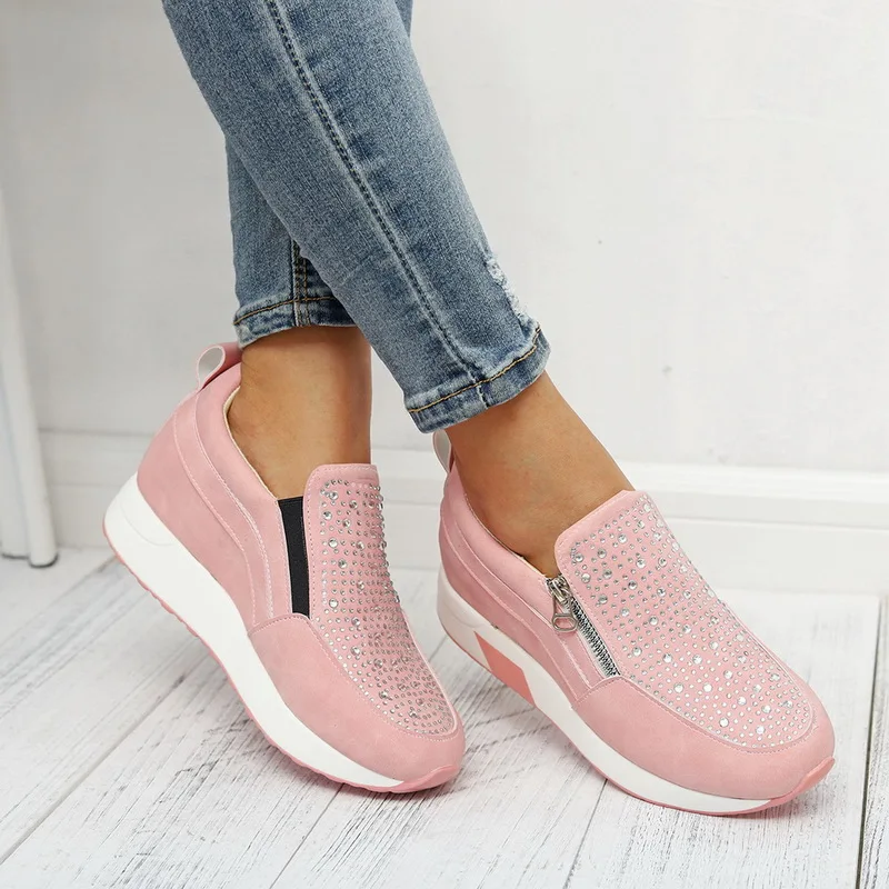 Puimentiua кроссовки женская обувь высокого черный, белый, розовый цвет Для женщин кроссовки для Для женщин Спорт на открытом воздухе стразы женские кроссовки