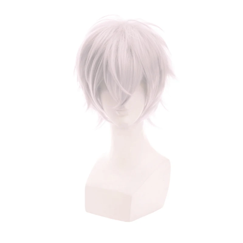 

Sakata Gintoki Silver White Short Cosplay Wig Gintama Halloween Costume Synthetic Hair Wigs For Men + Wig Cap
