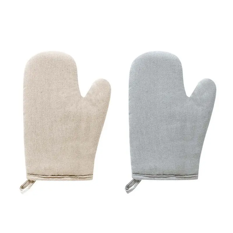 Solid Color Heat Resistant Glove Cotton Linen Fashion Nordic Kitchen Cooking Microwave Gloves Baking BBQ Potholders Oven Mitts kitchen gloves cotton pot holders