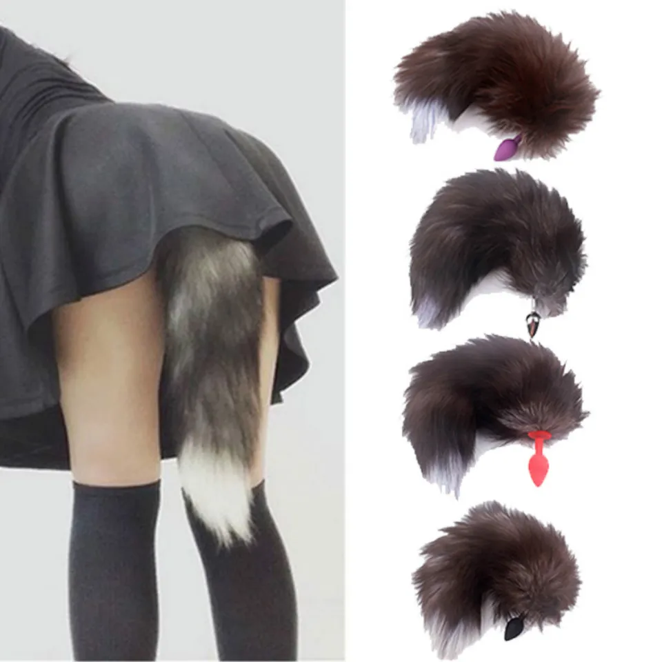 Anal-plug-fox-tail-butt-plug-silicone-metal-plug-toys-dog-tail-artificial-hair-fox-brown