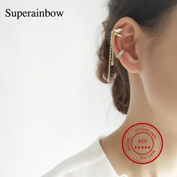 

SUPERAINBOW 925 Sterling Silver Butterfly Tassel Zircon Clip on Earring for Women Gold Ear Cuff Without Piercing Earrings SR-E32