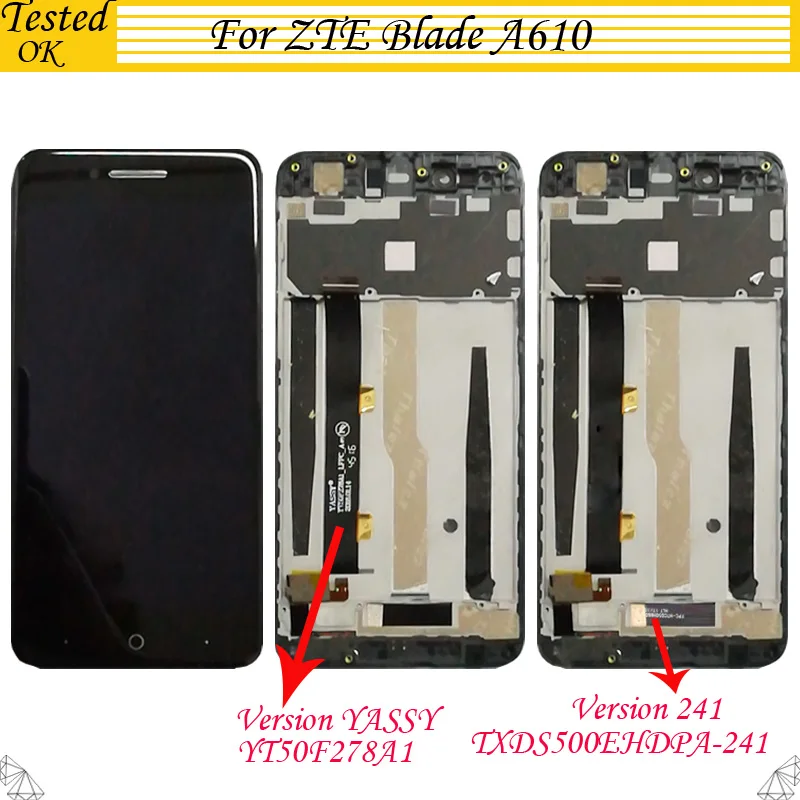 

For ZTE Blade A610 LCD Display Touch Screen HD Digitizer Assembly For ZTE A 610 / 241 Version Yassy Version Lcd With Frame