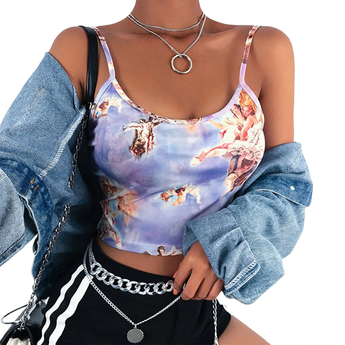 

Camisole Tops Women Sexy Print Tube Top Waist Suspender Vest Exposed Navel Casual Top Summer