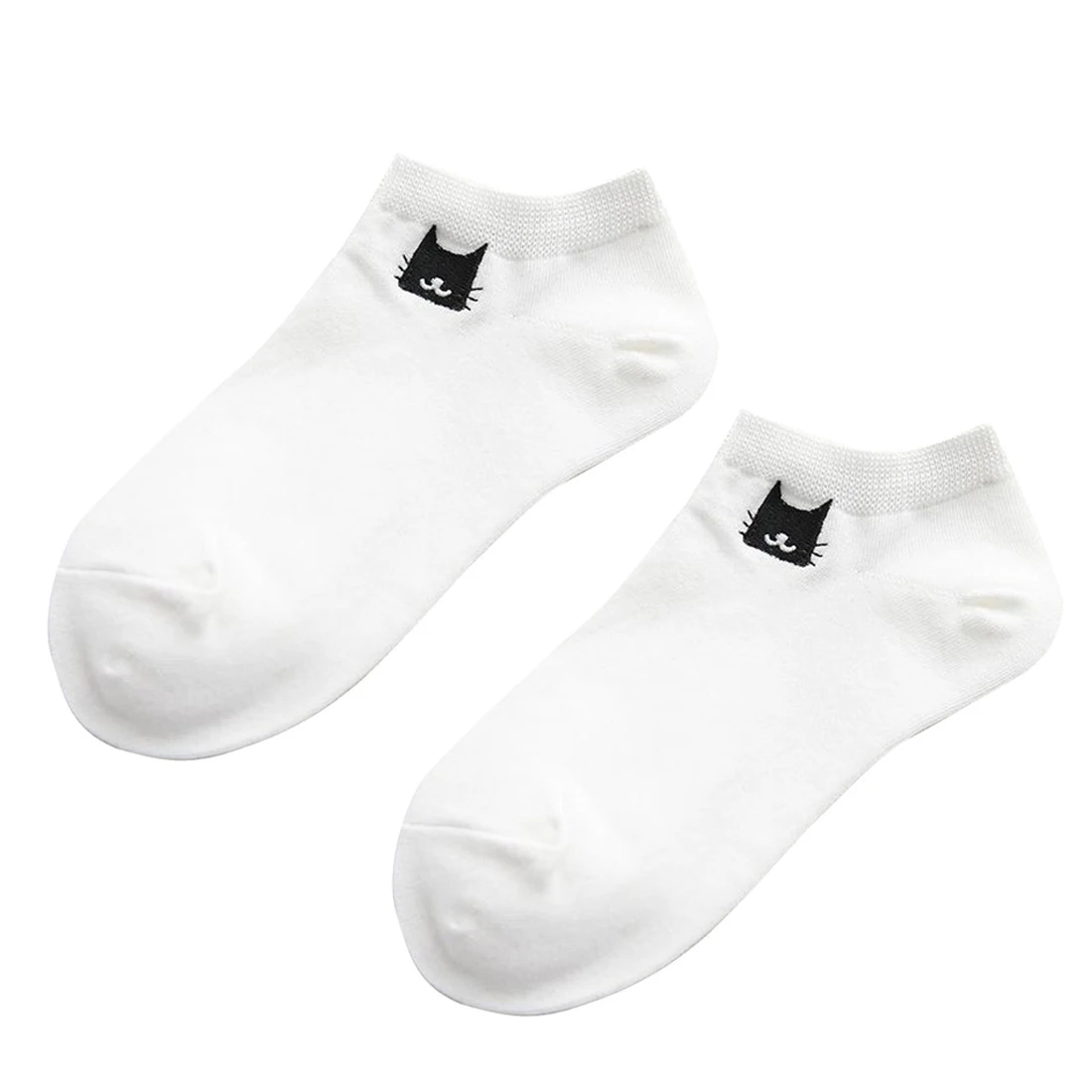 Embroidered Cat Boat Socks Spring Summer Warm Comfortable Breathable Wild Cotton Skin-friendly Women Socks - Color: White