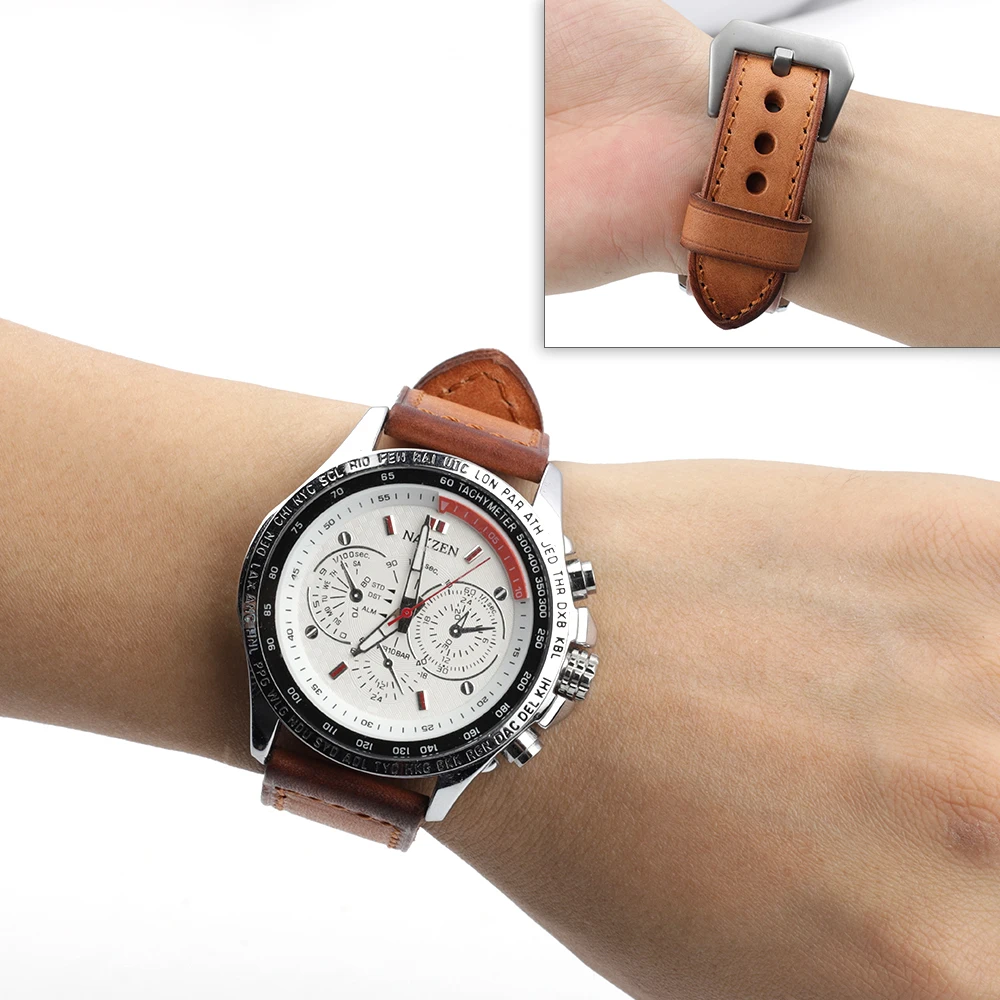 Onthelevel Thick Watch Band Vintage Genuine Leather Strap 20mm 22mm 24mm Handmade Watch Strap Belts Bracelet for Panerai Watch