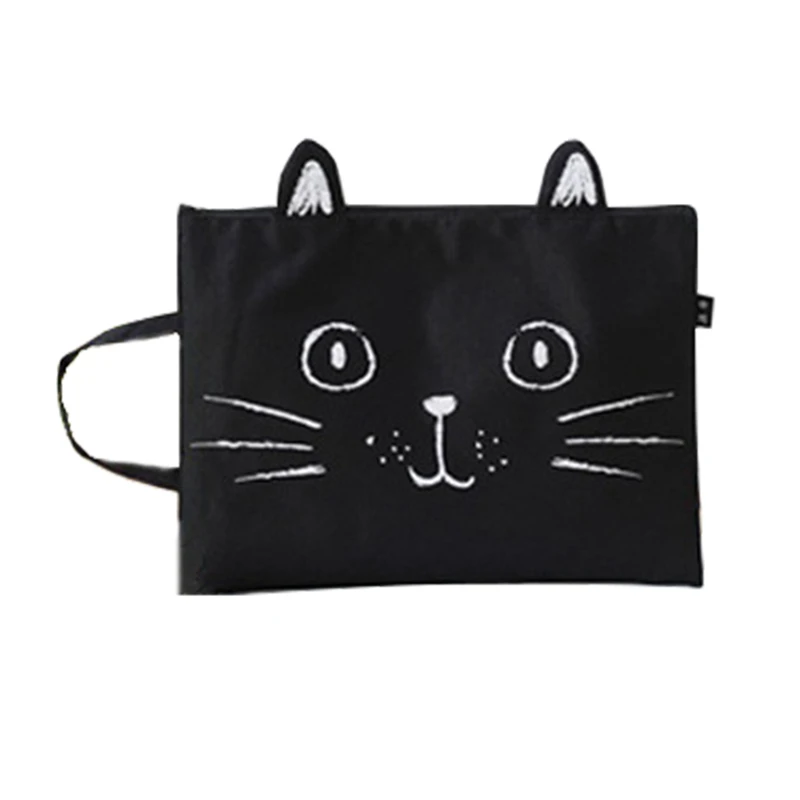 1pc Cute Cat Canvas Bag Fabric File Folder Document Bag Notebook Storage Organizer Bag Office School Supplies