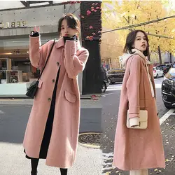 Винтажное шерстяное пальто для женщин, тонкое длинное пальто с отложным воротником, модное женское корейское осенне-зимнее шерстяное