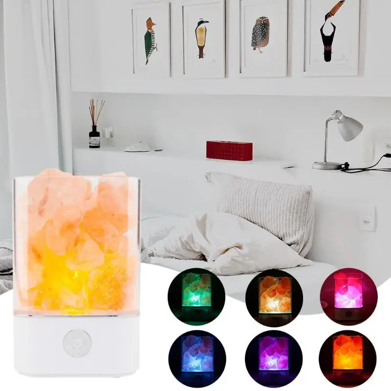 USB натуральный Гималайский хрустальный светильник, настольный светодиодный светильник, лампа для соли, ночник, очиститель воздуха, очистка
