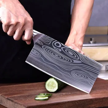 

Kitchen Knife Damascus Laser Pattern Meat Cleaver Household Kitchen Cutter Professional Chef Slicing Knife Cooking Tool