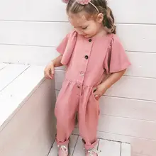 Детские комбинезоны для девочек; милые розовые комбинезоны с рукавами «летучая мышь» для маленьких девочек; Новое поступление года; детская одежда; От 3 до 7 лет в американском и европейском стиле