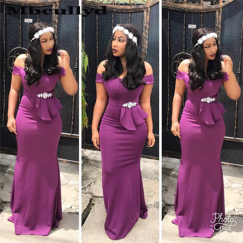 

Mbcullyd Purple Africa Nigerian Bridesmaid Dresses Crystal Off Shoulder Bridesmaid Nightgown Formal robe demoiselle d'honneur