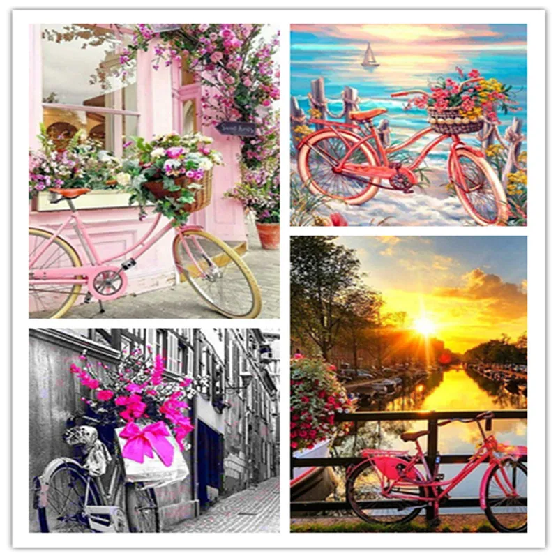

Full drilling Diamond Cross Stitch Landscape Diamond Embroidery Bicycle round Diamond Painting Picture Home Decoration