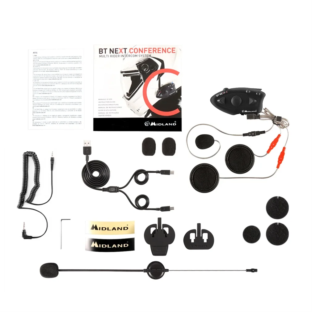 

New MIDLAND Microphone Helmet Paired BT NEXT 1600M Motorcycle Helmet Intercom Headset Water-resistant Interphone Black