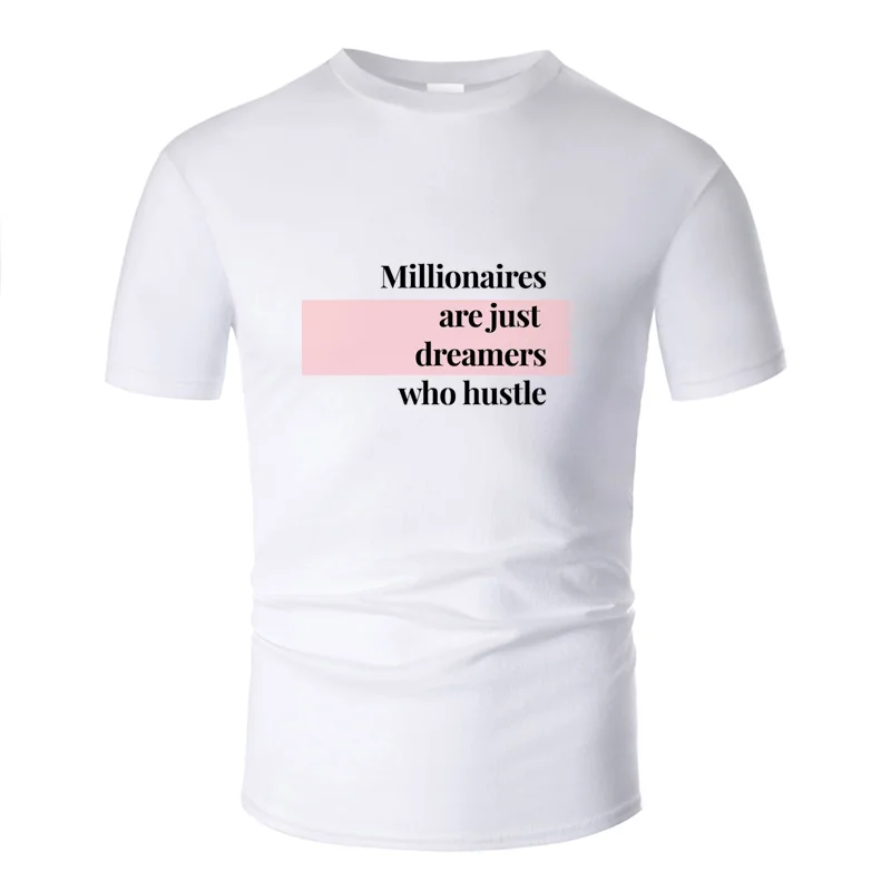 Men-White Дизайнерские популярные мужские футболки с надписью «millionaires are hustlers», Мужская футболка с защитой от морщин, хлопок, футболки - Цвет: Men-White