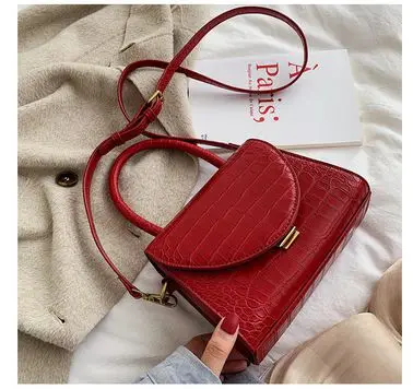 Красный Stone Pattern PU Leather Crossbody Bags For Women Luxury Quality Shoulder Messenger Bag Lady Designer Handbags Totes - Цвет: Красный