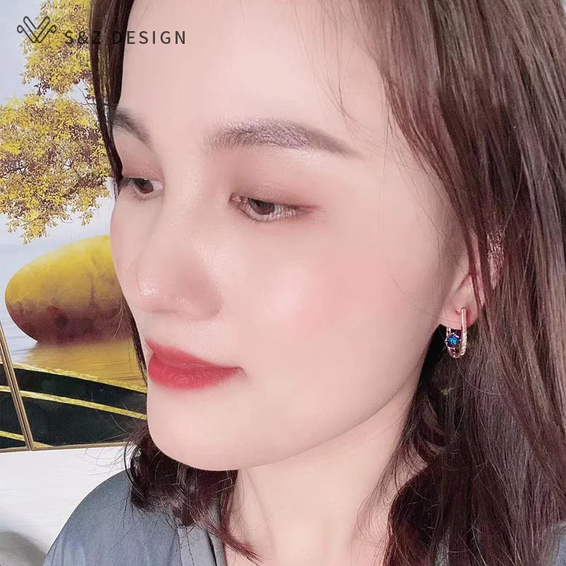 S&Z DESIGN New Trendy 585 Rose Gold Color Cubic Zirconia Crystal Dangle Earrings For Women Girl Wedding Party Jewelry Gift