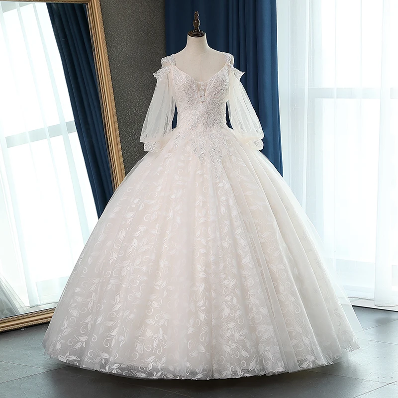 Fansmile с длинным рукавом качество Vestido De Noiva Кружева Свадебные платья размера плюс Индивидуальные свадебные платья свадебное платье FSM-062F