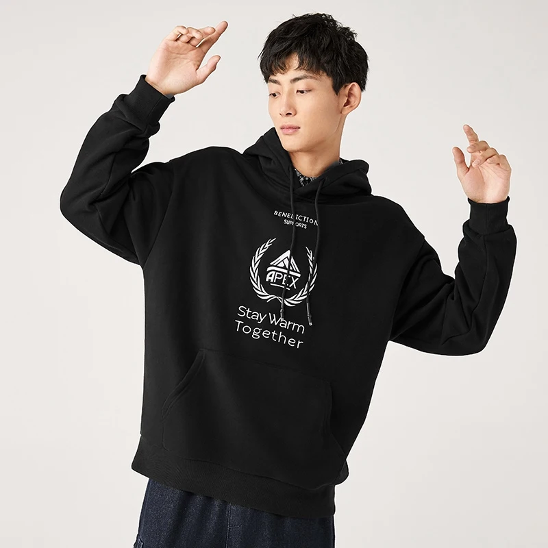 SEMIR плюс вельветовый свитер для мужчин с капюшоном осень и зима новые вышитые толстовки для взрослых Порт-ветер хлопок Толстовки Тренд - Цвет: black