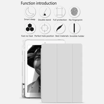 

For ipad mini 5 /ipad 5 6/Air 9.7" Tablet Smart Protective Case Hibernation Function Tri-Fold Transparent Shell Pen Holder
