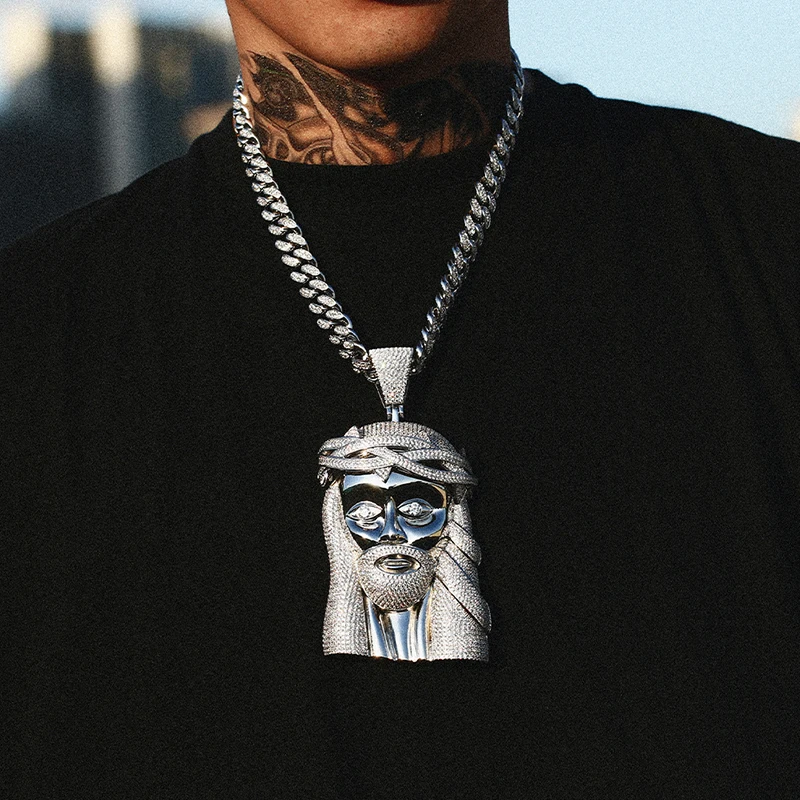 ネックレス・ペンダント Colored Ice Necklace Iced Out Jesus Christ Head Charm Pendant Rhinestone Necklace