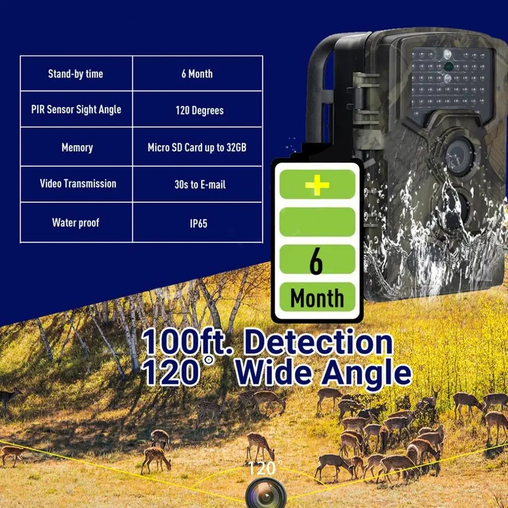 1080P наружная охотничья камера 16 Мп ИК ночного видения HD 120 градусов Водонепроницаемая камера со светодиодный камерой наблюдения
