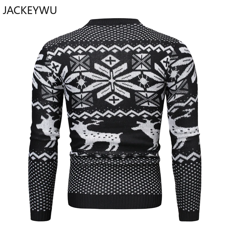 Winter Christmas Sweater Men Casual Roundneck Sweaters Deer Knitted Pullover Hip Hop Jumper Jersey Slim Fit Male Clothes