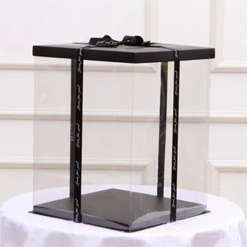 

30x40 cm transparent gift box gift bag, plastic storage box with black lid and rose bear flower birthday cake base