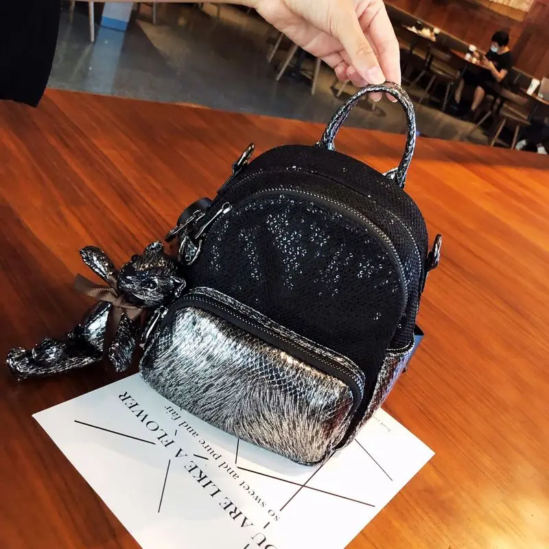 

Microfiber Synthetic Leather Shining Mini Backpack Women Multifunction Mochilas Bolsas Female Small Feminina Designer Bag