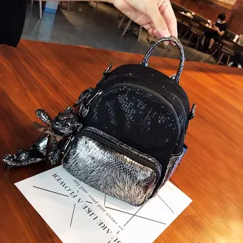 

Microfiber Synthetic Leather Shining Mini Backpack Women Multifunction Mochilas Bolsas Female Small Feminina Designer Bag