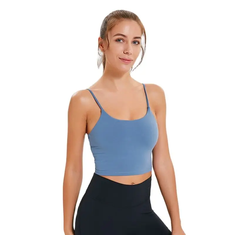 Solid Cami Sports Bra Women Vest Type Push Up Gym Crop Top Padded