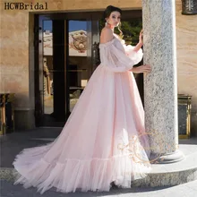 Robe De Soiree пыльно-розовое вечернее платье с длинными рукавами изящное милое вечернее платье с открытыми плечами из тюля женские вечерние платья по индивидуальному заказу