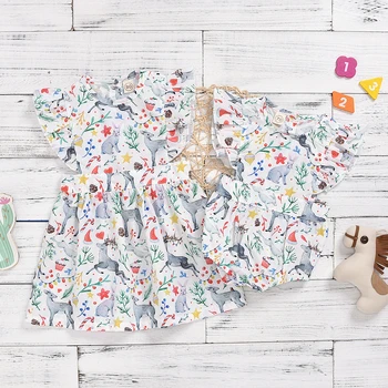 

kids baby girls fly sleeve cartoon deer print cotton casual dresses 12M-4Y newborn infant bodysuit jumpsuits outfits 0-24M