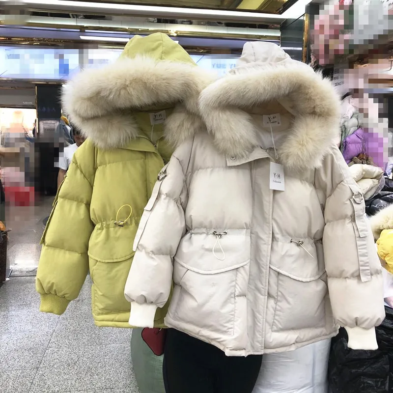 

Winter Parka for Woman 2019 Autumn Winter Students Slim Waist Down Cotton-padded Jacket Solid Color Fur Collar Coat Parlkas