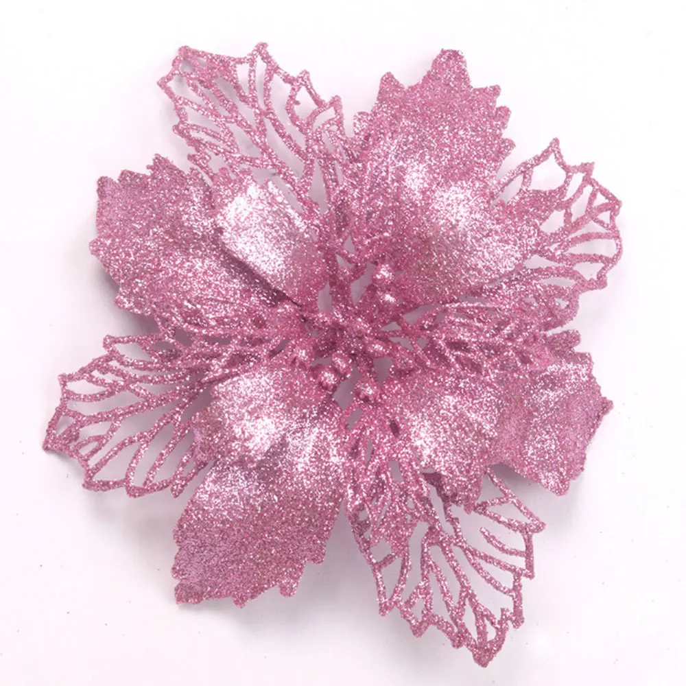 Poinsettia Рождественские цветы искусственные с блестками поддельные цветы домашний декор веселое Рождественское дерево украшения для рождественской елки
