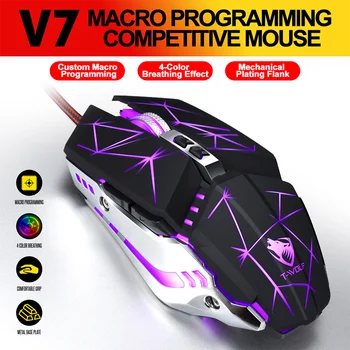 

V7 USB Wired Robot Custom Macro Programmable Gaming Mouse 3200DPI Adjustable Backlight Mechanical Gaming Mice for Pro Gamer/LOL