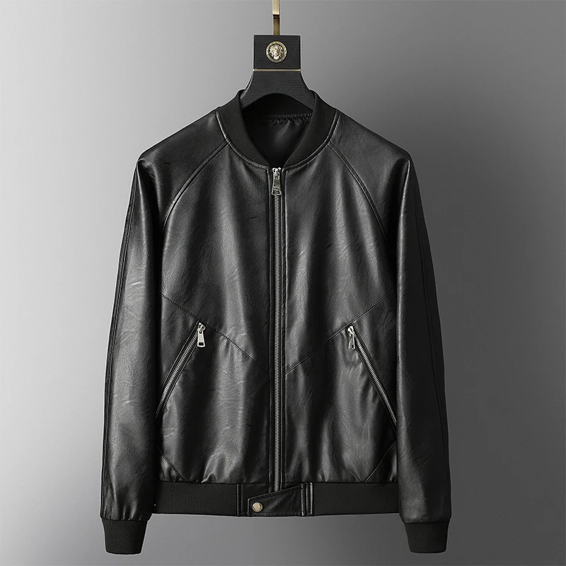 Men Autumn and winter New Motorcycle Causal Vintage Leather Jacket Coat Outfit Fashion Biker Pocket Design PU | Мужская одежда