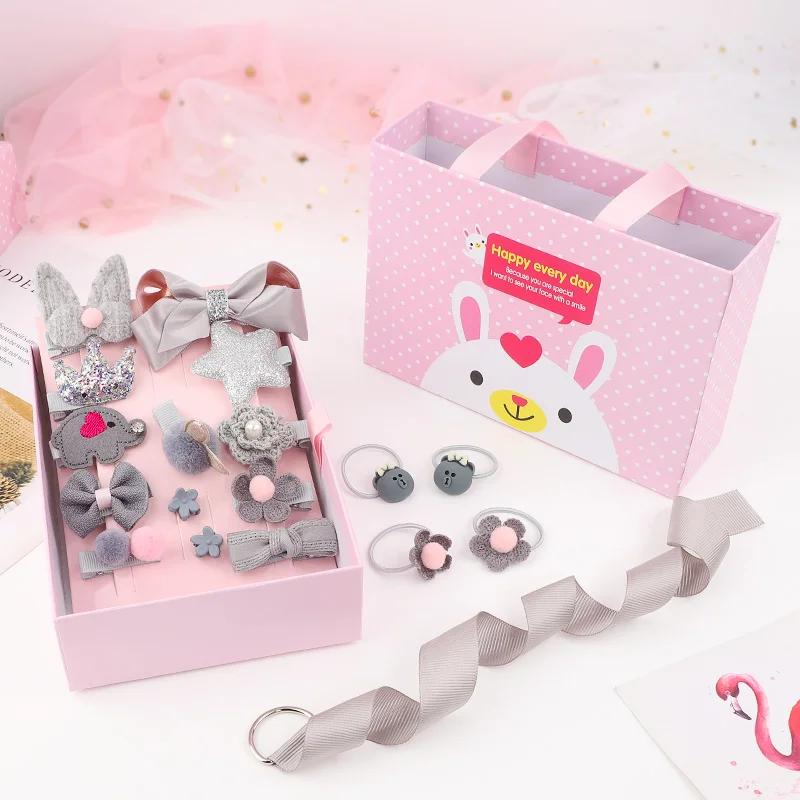 Kids Children Hair Accessories Hairpins Barrettes Baby Fabric Bow Flower Princess Hair Clip Girls Elastic Hair Bands Ties in Box - Цвет: 5