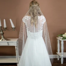 Pearl White Ivory Short Veil Beaded Wedding Tull Short Bridal Veil Pearl Bridal Veil with Comb One Layer Cathedral Wedding Veil