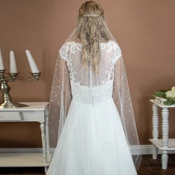 Pearl White Ivory Short Veil Beaded Wedding Tull Short Bridal Veil Pearl Bridal Veil with Comb One Layer Cathedral Wedding Veil