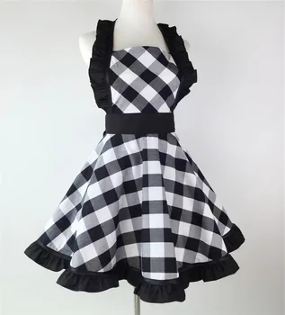 

Retro Aprons for Women, Classic Ruffle Side Plaid Cooking Apron for Home Kitchen Nursery