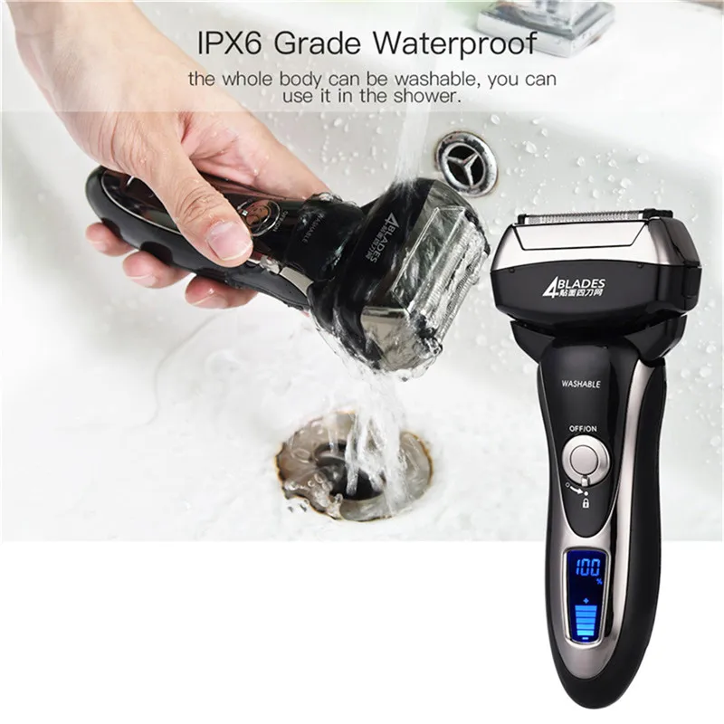 4 Blade Electric Shaver Waterproof Reciprocating Shaver Razor Cordless Facial Hair Beard Remover LCD Display Travel Shavers 40