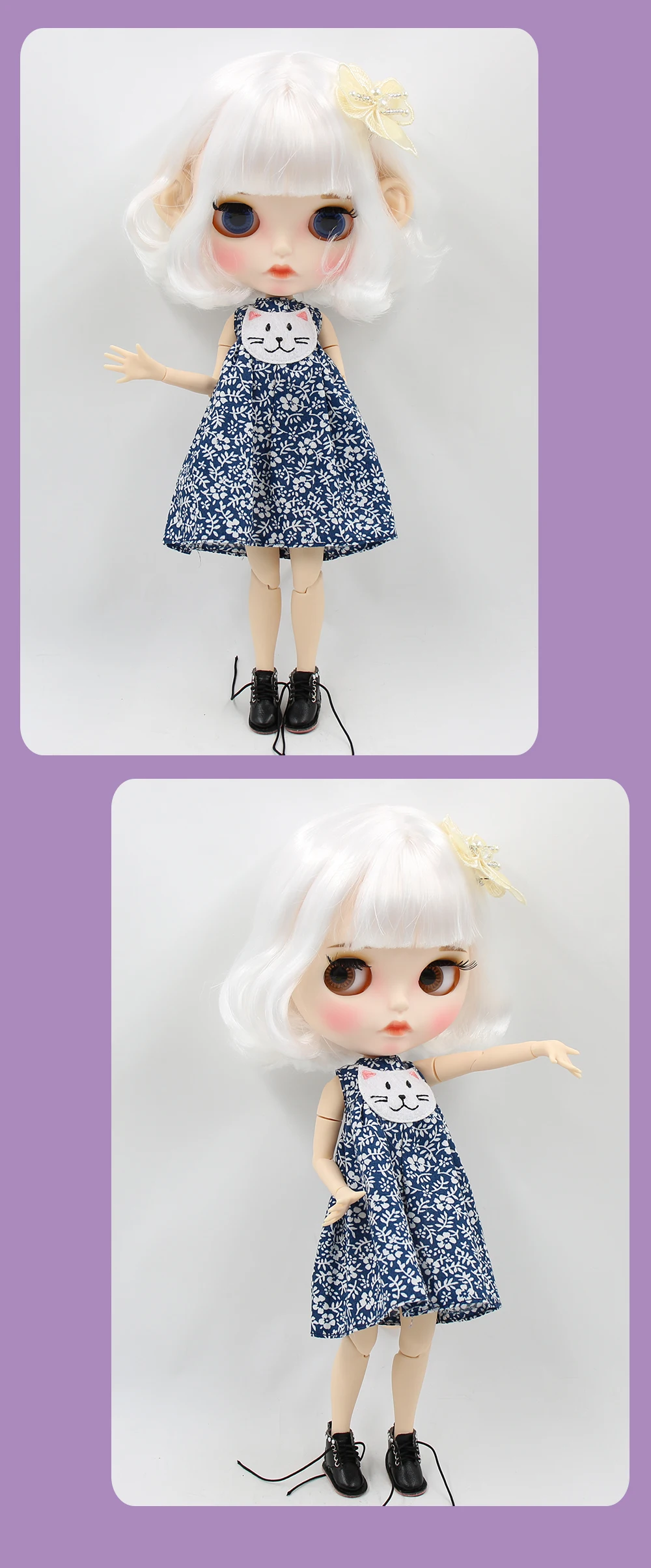 Neo Blythe Doll with Silver Hair, White Skin, Matte Pouty Face & Custom Jointed Body 1