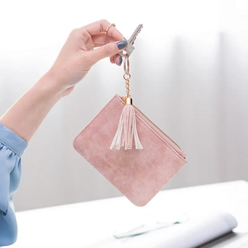 Кошелек для монет кожаная женская короткая сумка на молнии с кисточками Милая