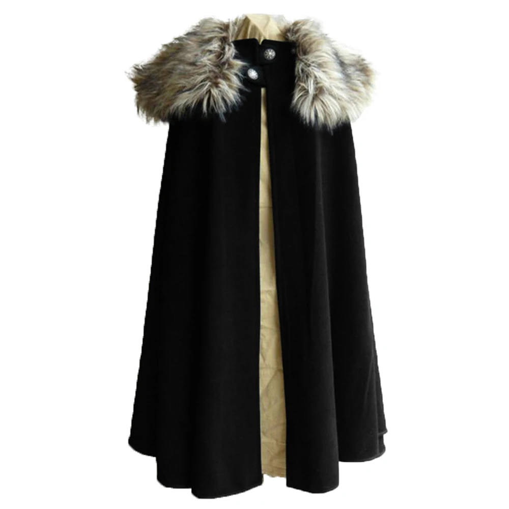 Vogue Medieval Men's Winter Viking Cape Coat Vintage Ranger Coat Gothic Style Fur Collar Cape Cloak Jon Snow Costume Coat Men