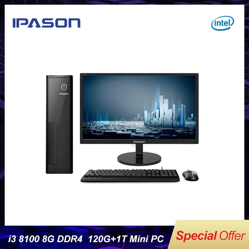  IPASON CHEAP - Gaming PC Intel i3 i5 Windows10 Barebone System DDR4 8G RAM 240G SSD HTPS WiFi HDMI 