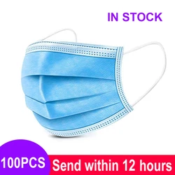 3-Layer Disposable Anti-Dust Face Masks with Elastic Ear Loops (Blue 100PCS)